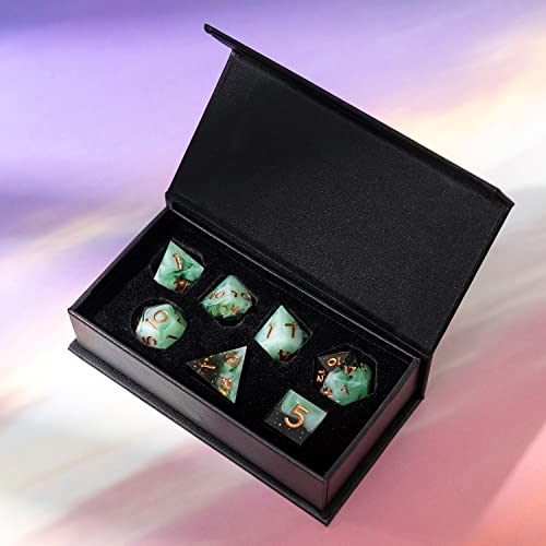 Sharp Edge DND Dice Set Handmade 7 Accessories Dice for Dungeons and Dragons TTRPG Games, Multi-Sided RPG Polyhedral Resin Sharp Edge Dice Roleplaying Games (Gradient Green) - color: Gradual Green
