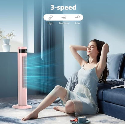 Antarctic Star Tower Fan 85°Oscillating Fan Quiet Cooling 12H Timer Remote Control Bladeless Electric 3 Speeds Wind 3 Modes, 35INCH, PINK | 85° Oscillating, Quiet Remote Control Bladeless 3 Wind Mode 12H Timer for Bedroom Office - color: Pink, size: 35 in