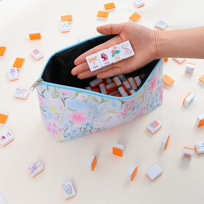 American Mahjong Tile Set, 160 Orange Engraved Melamine Mahjong Tiles with Mahjong Tile Bag and Mahjong Accessories - color: Orange
