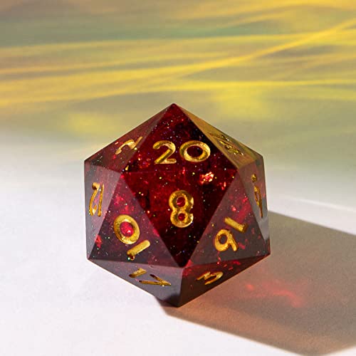 Single D20 Dice - 22mm, 20 Sided D&D Dice for Dungeons and Dragons, DND Dice with Resin Sharp Edge, Handmade Polyhedral for RPG, Roleplaying Games MTG Table Games(Black Red) - color: D20-black Red