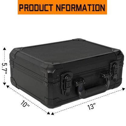 13 Inch Aluminum Carrying Case 13 X 10 X 5.5 Inch Ideal for Microphone & Camera Gear Transportation, DJ Mixer Case with Customizable Pre-Diced Foam, Black - size: Inner：12.5''X 9.5''X 5.1''