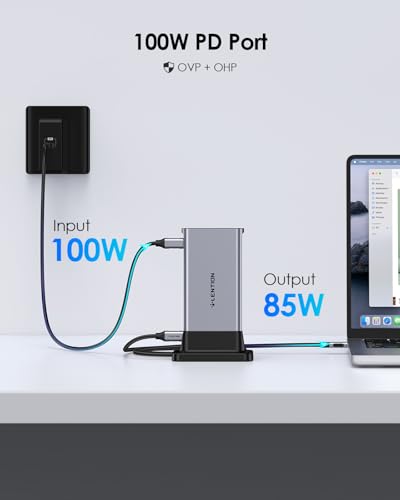 LENTION USB C Docking Staion 4K@60Hz, Ethernet, 5xUSB 3.0, 100W PD, Audio | 11 in 1 Dock, 3.3ft Long Cable, Card Readers, Detachable Design, No Driver, Compatible with macOS, Windows & ChromeOS (D54) - color: Space Gray