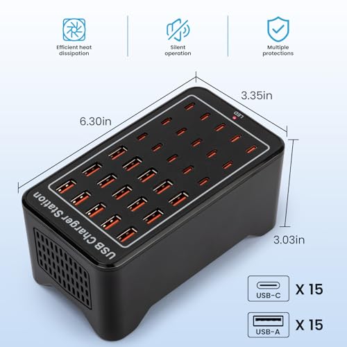 USB C Charging Station for Multiple Devices, 150W 30 Ports Charger Block for Ipad Cell Phone, Multiple USB Power Strip for Family Classroom