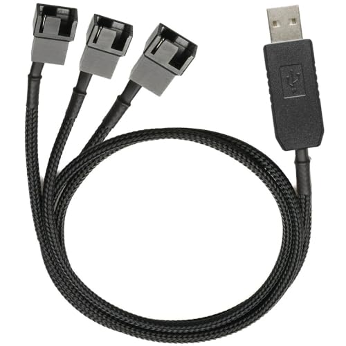Gebildet Full Speed 12V Voltage Step-Up USB to 3 Way 3-Pin and 4-Pin PC Fan Sleeved Power Adapter Cable - style: USB (1 to 3)5V/12V 50cm