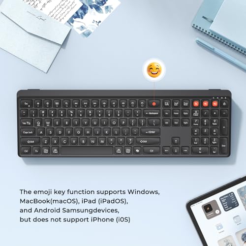 MEETION Bluetooth Keyboard and Mouse, 2.4G + Dual Bluetooth Multi Device, Full Size Silent Ergonomic Keyboard with 4 Level DPI Adjustable Wireless Mouse for Windows, Mac OS Desktop/Laptop/PC, Black - color: Matte Black