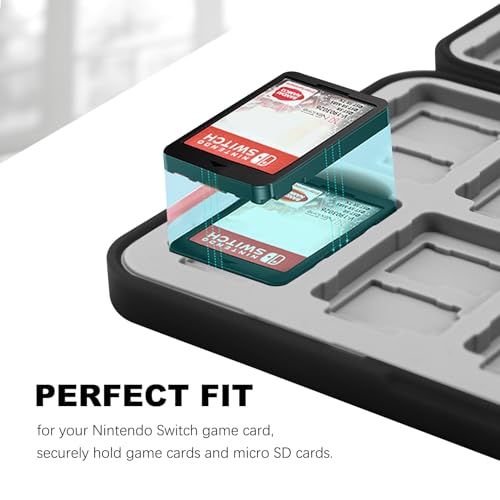 FYY Nintendo Switch Game Case Holder for Switch 2 Cartridge, Black | 24 Game Card Slots & 48 Micro SD Card Slots, Hard Shell, Silicone Lining - color: A-Black