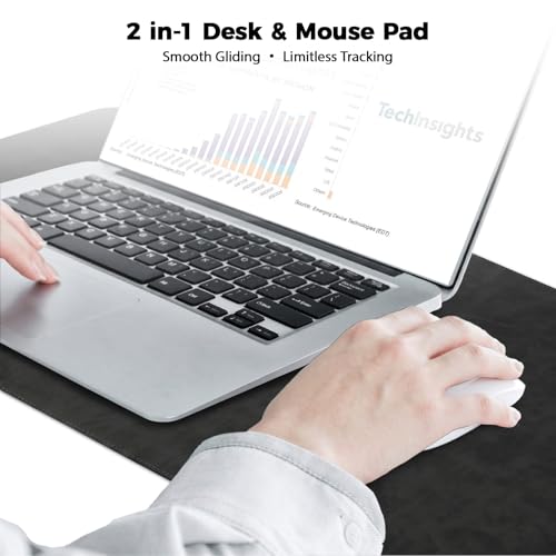 CHEERYGOO Faux Leather Desk Mat - Waterproof Mouse Pad, Non-Slip PU Leather Blotter, Writing Surface for Office and Home 47"x17" XXL Black - color: Black, size: 47" x 17"