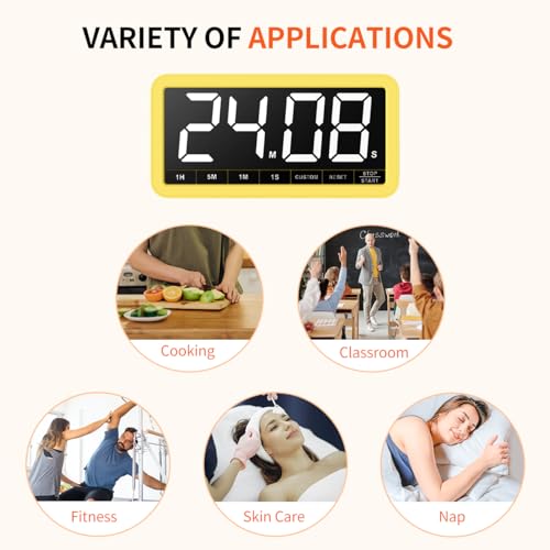 Large 7.8" Digital Timer, Magnetic LED Timer for Kitchen & Classroom | USB-C Rechargeable, Up to 99 Hours Count Up & Countdown Timer with 3 Brightness Levels, 4 Alert Modes and 3 Volume Levels - color: Yellow