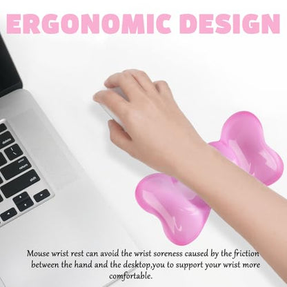 Gel Wrist Rest for Keyboard and Mouse Transparent Pink Bow Elbow Pad Cushion Ergonomic Cute Clear Cool Heart Mouse Wrist Pad Silicone Non-Slip Support for Computer Gaming Home Office Women Hand Pillow - color: Bow Pink