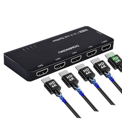 4K HDMI Splitter 1x4 - Ultra HD 1 Input 4 Output Powered HDMI Duplicator/Splitter, Mirror One Screen to Four TVs or Monitors Simultaneously | Plug & Play for Business & Home(4K 1x4)
