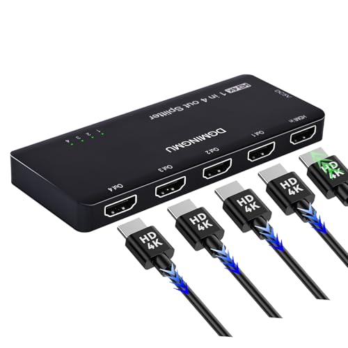 4K HDMI Splitter 1x4 - Ultra HD 1 Input 4 Output Powered HDMI Duplicator/Splitter, Mirror One Screen to Four TVs or Monitors Simultaneously | Plug & Play for Business & Home(4K 1x4)