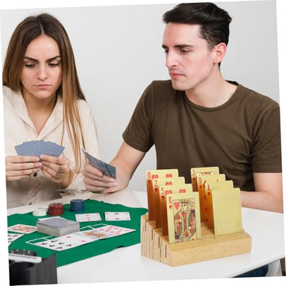 Toddmomy Wooden Playing Card Holder Stand Slotted Design with Non Slip Base Accommodates Multiple Card Games for Tabletop Gaming and Strategy Play