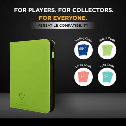 Card Guardian - 9 Pocket Premium Binder with Zipper for 360 Cards Trading Card Games TCG (Lime Green) - Side Loaded Pockets - Compatible with Yugioh Cards MTG Binder Sports Card Binder - color: Lime Green