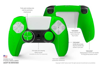 SensePro PS5 Controller Skin Grip, Anti-Slip Studded, Green | Dock Compatible, Soft Gel Silicone Cover for Playstation 5 Dualsense, Rubber Protector, Raised Thumb Grip Caps - color: Green