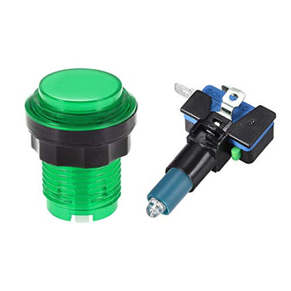 uxcell Game Push Button 33.5mm Round 12V LED Illuminated Push Button Switch with Micro Switch for Arcade Video Games Green 6pcs - color: Green