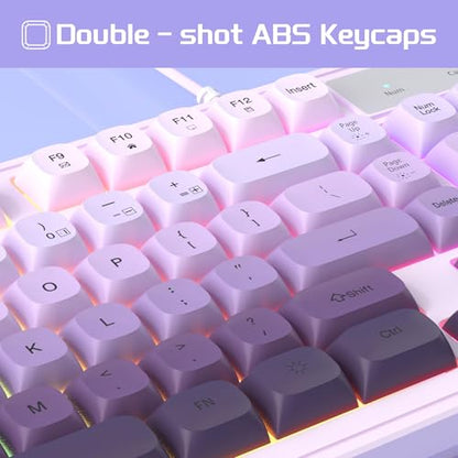 Camiysn Wire Gaming Keyboard, 7 Colorful Rainbow Backlight Classic Gaming Keyboard (Purple-Set) - color: Purple-Set