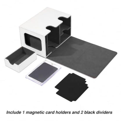 MTG Deck Box for Commander Display with Dice Tray (White＆Grey) | Holds 200 Single/160 Double-Sleeved Cards, Fit MTG/PTCG/OPTCG Cards, Strong Magnet, With 2 Dividers & 1 Magnetic Card Holder - color: White＆Grey