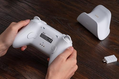 8Bitdo Ultimate 2 Wireless Controller for PC, Apple, Steam & Android, White | TMR Joysticks, Hall/Tactile Triggers, 8Speed 2.4G, 1000Hz Polling Rate, Motion Control, RGB Fire Ring, Charging Dock - color: White