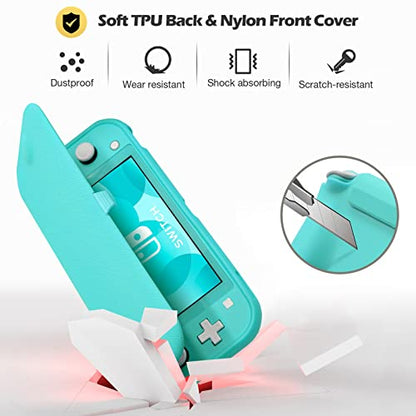 ProCase Flip Cover for Nintendo Switch Lite with 2 Pack Tempered Glass Screen Protectors, Slim Protective Case with Magnetically Detachable Front Cover for Nintendo Switch Lite 2019 -Turquoise - color: Turquoise