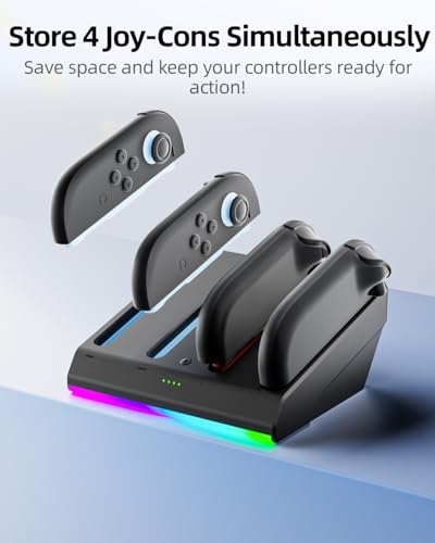 Magnetic Charging Dock for Nintend0 Switch 2 Joycon, Fast Charger Station | 4-in-1 Magnetic Charging: Simultaneously charge 4 Switch 2 Joycons with magnetic snap-on design for easy placement