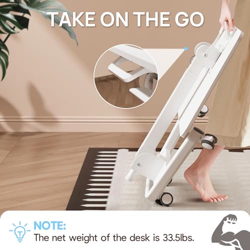 Foldable Mobile Standing Desk, Rolling Laptop Cart, White | 29.9"-42.9" Height Adjustment, Easy to Fold, Portable Standing Desk on Wheels, Folding Desk for Compact Space - color: White