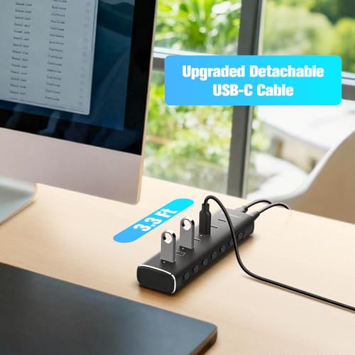 7 Ports Powered USB 3.2/USB C Hub 10Gbps with 4 USB-C 3.2, 3 USB-A 3.2 Ports, 3.3ft Cable and 36W(12V/3A) Power Adapter, Aluminum USB Splitter for Laptop, RSH-H7C4 - size: 7-Port Powered USB Hub