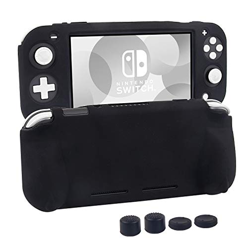Silicone Protective Case for Nintendo Switch Lite, Soft Grip Case Cover with Comfort Ergonomic Handles for Nintendo Switch Lite 2019 [Self Stand][4 Thumb Stick Caps] (Black) - color: 실리콘-블랙