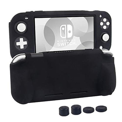 Silicone Protective Case for Nintendo Switch Lite, Soft Grip Case Cover with Comfort Ergonomic Handles for Nintendo Switch Lite 2019 [Self Stand][4 Thumb Stick Caps] (Black) - color: 실리콘-블랙
