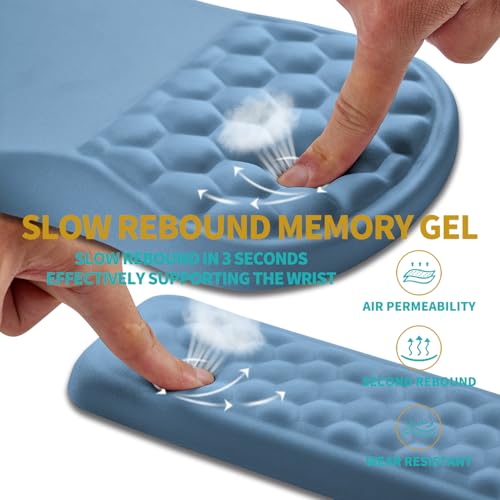 Hokafenle 2 in 1 Ergonomic Mouse Pad Wrist Support & Wrist Rest for Computer Keyboard Set, with Relieve Carpal Tunnel Pain Massage Bulge and Full Memory Gel Design (2In1 Set, Lake Blue) - color: Hk013-lake Blue