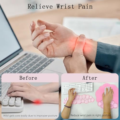 Gel Cloud Wrist Rest Keyboard Clear Pink Mouse Pad with Wrist Rest Set 3PCS Ergonomic Cool Keyboard Wrist Pad Cute Acrylic Coaster Non-Slip Base Cute Transparent Mouse Wrist Pad Support for Computer - color: 3pcs Gel Pink
