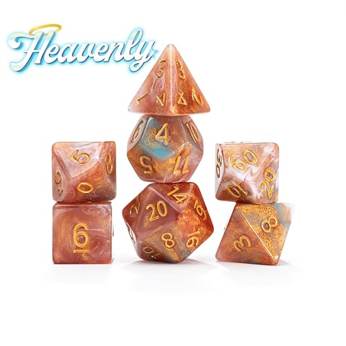 Gate Keeper Games and Dice: Aether Dice: Heavenly - 7pc RPG Set, Gold, Rouge, White & Blue w/ Holographic Glitter, Resin Dice for Role Playing Games - style: Heavenly