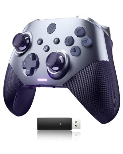 EasySMX 2.4G Wireless Bluetooth Controller for PC/Steam/Switch with Hall Triggers, Hall Joysticks and 19 Mechanical Keys, No Drift No Dead Zone, 40 Hours Battery - Include a Swappable Faceplate - color: grey