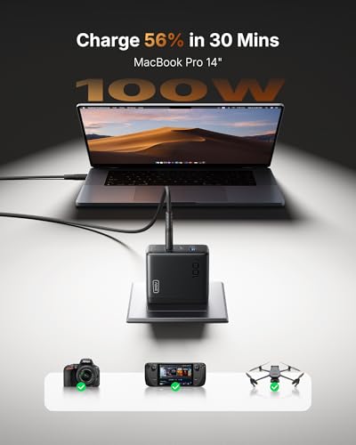 INIU 100W GaN USB C Charger, 3-Port Compact Fast Charging Block with 5ft 100W USB C Cable, Foldable Travel Laptop Charger for MacBook Pro Air 15 14, iPhone 17 16 Pro Max Samsung S26 S25 Dell etc Black - color: Black
