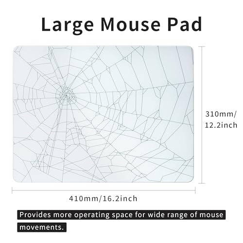 XVX Glass Mousepad for Gaming, White Spider Webs Hard Gaming Mouse Pad, Professional Large Mouse Mat 16.2" x 12.2", Special Glass Surface with Improved Precision and Speed - color: White(Spider Webs)