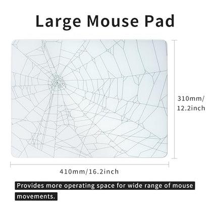 XVX Glass Mousepad for Gaming, White Spider Webs Hard Gaming Mouse Pad, Professional Large Mouse Mat 16.2" x 12.2", Special Glass Surface with Improved Precision and Speed - color: White(Spider Webs)