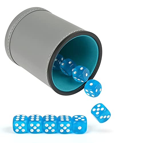 GWHOLE Leather Dice Cup with 10 Dice | Dice Stacking Shaker Cup, Dice Rolling Set, For Yahtzee Farkle Party Games, Gift - color: Blue