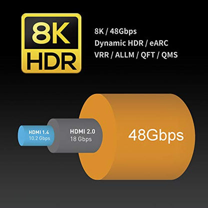 Zeskit Certified 2.1 8K HDMI Cable 48Gbps 4K120Hz Compatible with Soundbar eARC HDR10 VRR Dolby Vision Atmos HDCP 2.2 & 2.3 Gaming PS5 Xbox Series X Apple TV Roku Monitor (Ultra High Speed Maya 6ft) - size: 6.5 ft