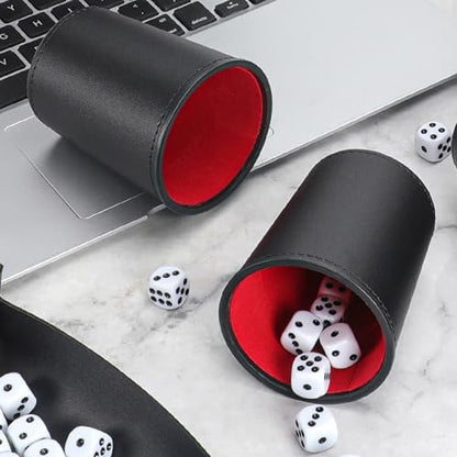 PU Leather Dice Cup Set, 5 Black and Red Shaker Cups with 30 Dice | PU Leather Dice Cup Set, 5 Black and Red Shaker Cups with 30 Dice - color: Black Red X5