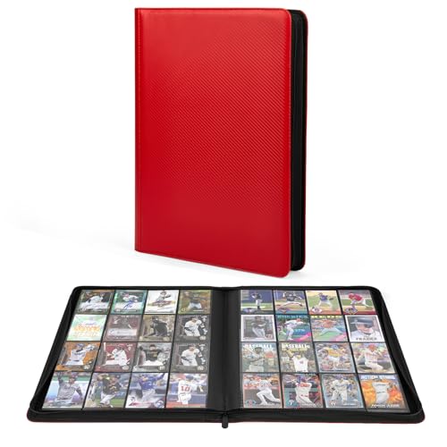 Premium 1000+ Pockets Trading Card Binder, 16-Pocket Ringless Side-Loading Album for TCG, MTG, Lorcana, Sports & Standard-Size Cards (Red) - color: Red