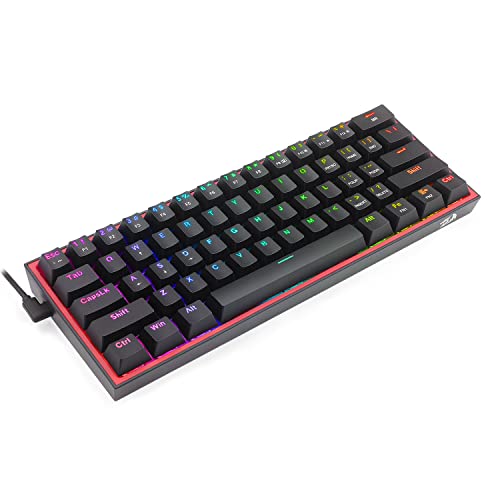 Redragon K617 Fizz 60% Wired RGB Gaming Keyboard, 61 Keys Hot-Swap Compact Mechanical Keyboard w/ 16.8M RGB Backlight, Red Inner Design, Programmable Linear Red Switch, Pro Software - color: Black (Red Inner)