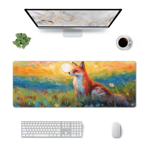 Gaming Mouse Pad, Large Non-Slip Rubber Base Mousepad, Keyboard Mouse Mat, Desk Pad with Stitched Edges, 31.5x11.8inch, Fox - color: Fox