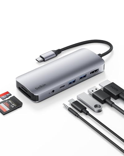 Belkin USB-C Hub 7 in 1 4K HDMI, PD, USB-A, SD & Audio | USB-C docking station for Neo MacBook, iPad Pro, and XPS, includes SD/MicroSD card slots, USB-A ports, 3.5mm audio jack - style: 7-in-1 USB-C Hub