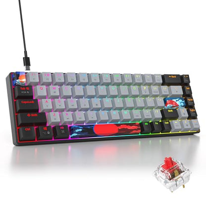 Grey and Black Mechanical Gaming Keyboard 65 Percent, Red Switch RGB Keyboard 65%, 68 Keys Small Wired Key Board, PBT Keycaps Anti-Ghosting Mini Keyboards for Game/Office (68 Dolch) - color: 68 Dolch/Red Switch