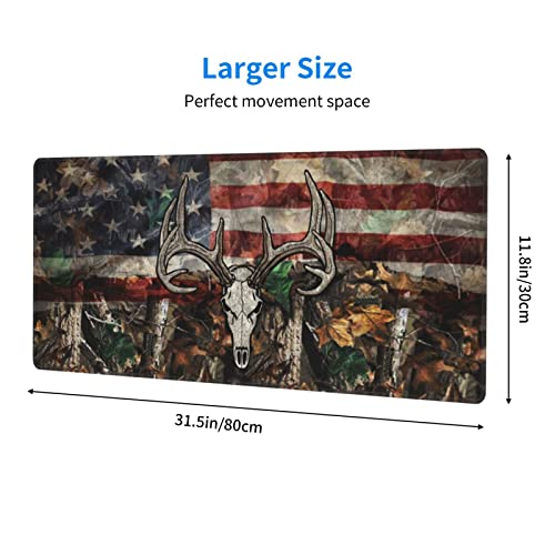 American Flag Mouse Pad XL Extended Desk Mat, Computer Mousepad | Camo Camouflage Skull Deer Non Slip Rubber, Base Stitched Edge, Gaming Pc Large Mice Pad 31.5 x 11.8 Inch - color: Black14