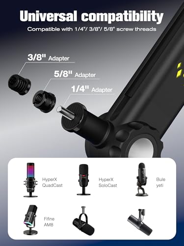 SUNMON RGB Mic Arm – Adjustable Boom Arm with Rhythm RGB Lighting for Blue Yeti, HyperX QuadCast, Rode, Fifine AM8, and More – Perfect for Podcasting, Streaming, and Gaming - color: Pickup Light Boom Arm