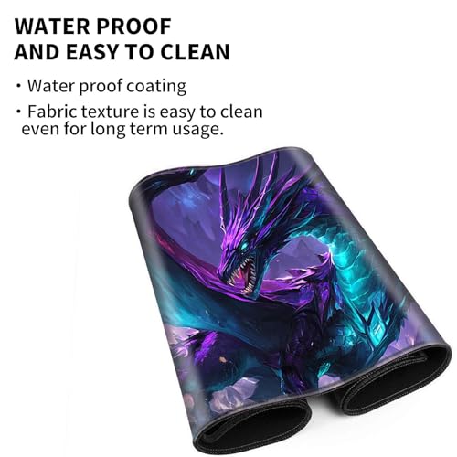 Patterned Gaming Playmat Compatible with MTG, Compact Card Game Mat with Stitched Edges, Natural Rubber Desk Pad with Transparent Drawstring Bag, 23.6 x 13.7 Inch, Dragon Purple Blue Glowin - color: Dragon Purple Blue Glowin, size: 24"X14" Regular
