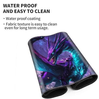 Patterned Gaming Playmat Compatible with MTG, Compact Card Game Mat with Stitched Edges, Natural Rubber Desk Pad with Transparent Drawstring Bag, 23.6 x 13.7 Inch, Dragon Purple Blue Glowin - color: Dragon Purple Blue Glowin, size: 24"X14" Regular