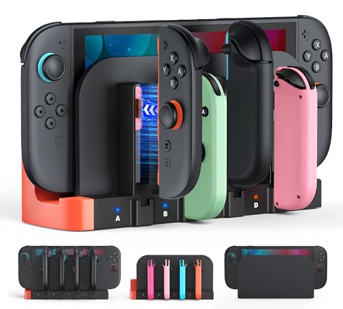 [Switch 2/1 Charger Dock], Switch 2 Controller Charging, 8 in 1 Fast Charger for Joycon 2/1, Wireless Portable Dual-Direction Magnetic Charger for Nintendo 2 (NTT41)