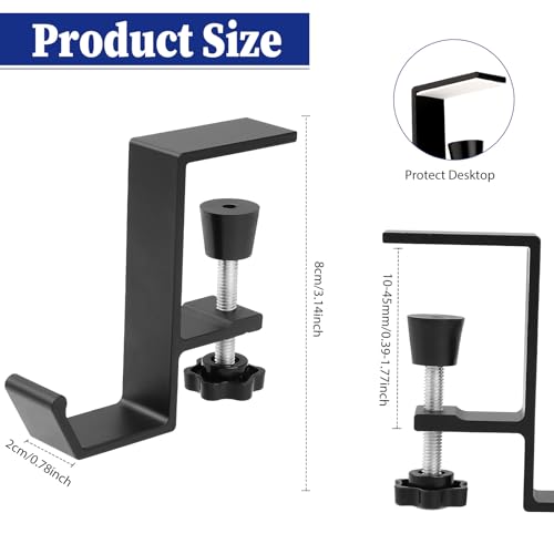Jeffdad Metal Headphone Hook, Headphone Hanger with Single Hooks, Universal Aluminum Alloy Gaming Headphone Stand Under Desk, Non-Slip Adjustable Desk Headphone Hanger Hook