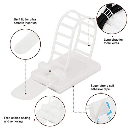 100Pcs Adhesive Cable Management Clips with 50Pcs Zip Ties, Adjustable Nylon Cable Strap Ties Wire Clips Clamps Organizer, Extra Screw & Hole - 3.55 Inch White - color: White, size: L-100pcs